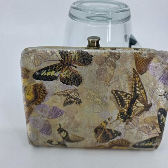 Hobo International Vintage Butterfly Kisslock Wallet Gold Metallic Leather - Picture 1 of 10